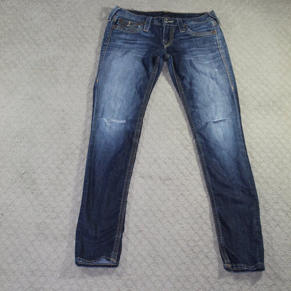 True Religion Women's Blue Jeans Skinny 27 Flap Pocket Low Rise Lonestar Wash